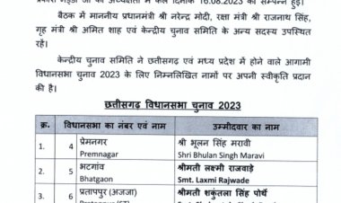 ब्रेकिंग न्यूज़: छत्तीसगढ़ में बीजेपी ने बाजी मारी, 21 उम्मीदवार के नाम घोषित की