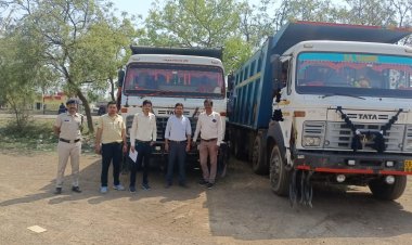 खनीज विभाग ने रेत का अवैध परिवहन करते चार हाईवा पकड़ा