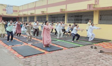 अन्तर्राष्ट्रीय योग दिवस के अवसर पर जिला न्यायालय परिसर मुंगेली में न्यायाधीशगण एवं न्यायिक कर्मचारियों द्वारा किया गया योग प्रणायाम