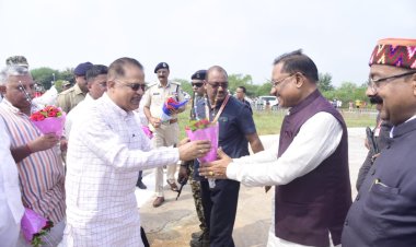 मुख्यमंत्री  विष्णुदेव साय पहुचे बिलासपुर हेलीपैड पर हुआ स्वागत